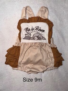 He is Risen Brown & Cream Gingham Baby Romper